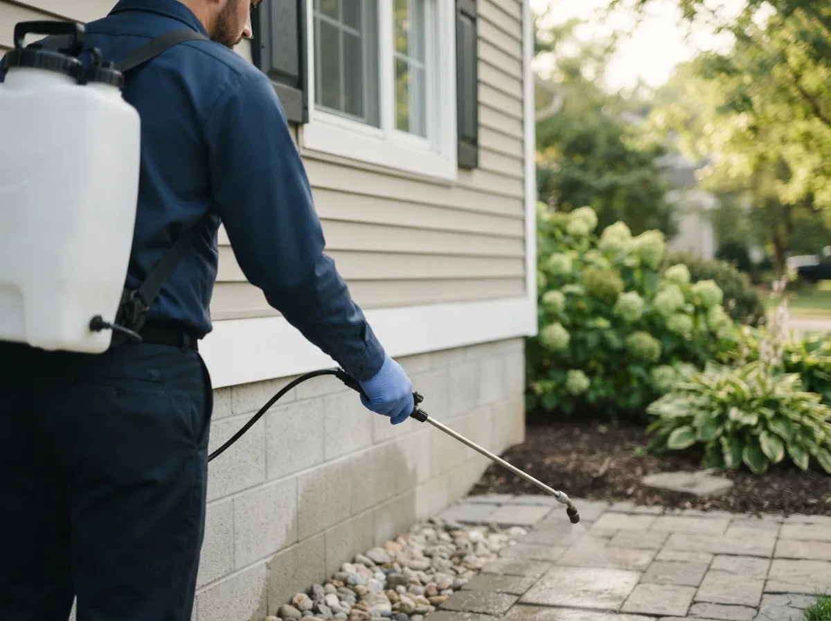 Pest control technician inspecting a home in West Pittsburg, PA